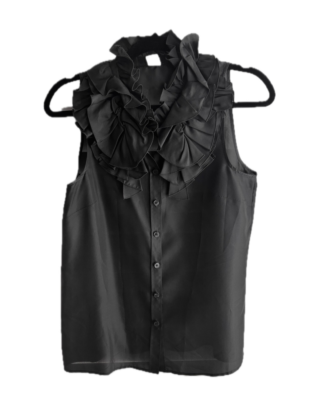 J. Crew Black 100% Silk Sleeveless Ruffle Collar Button-Front Blouse
